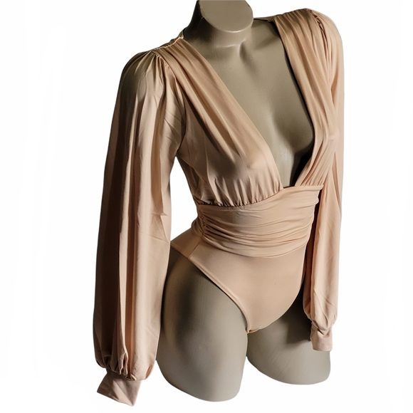 Black Deep V Neck long sleeve Bodysuit - Picture 7 of 14